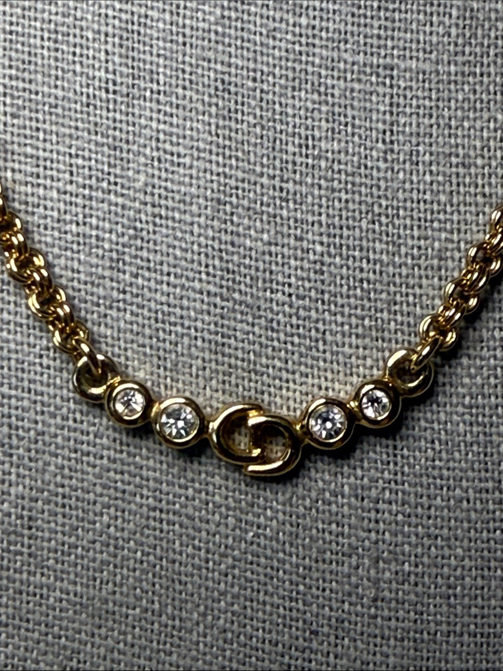 Christian Dior CD Logo Rhinestone Gold Tone Necklace Vintage Dior Chain - Picture 3 of 4